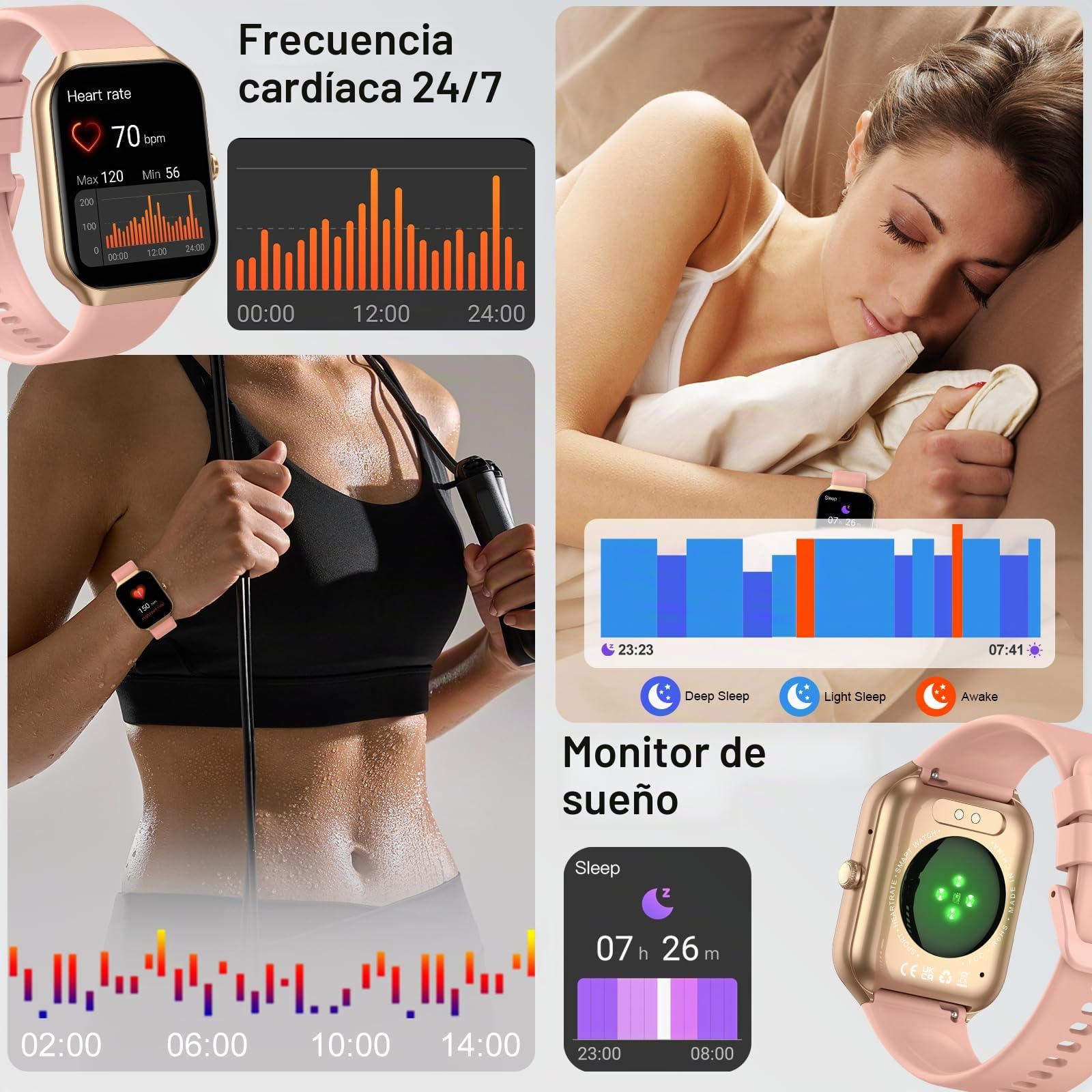 Jugeman Reloj Inteligente Hombre Mujer, 1.96" Pantalla Táctil Smartwatch con Llamada Bluetooth, 113+ Modos Deportivos, Pulsera Actividad Impermeable IP68 para Android iOS
