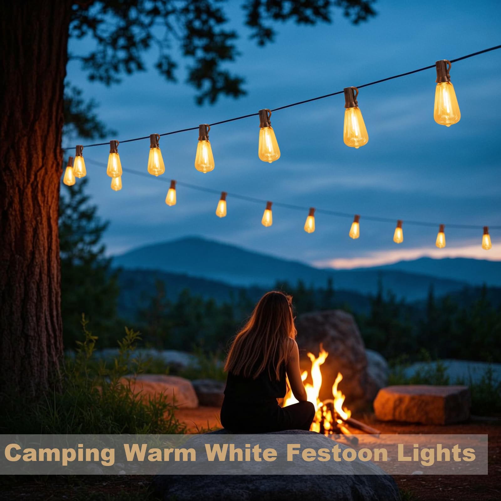 Spacelumen 15M Outdoor Festoon Lights Solar Powered, Outside Patio String with 3 Modes & 17+1 ST38 Edison Bulbs Shatterproof - Image 3