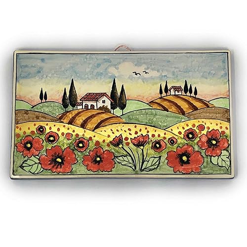 Miniatura 1 de CERAMICHE D'ARTE PARRINI - Italian Ceramic Art Tile Pantiles Pottery Landscape Poppies Hand Painted Made in ITALY Tuscan