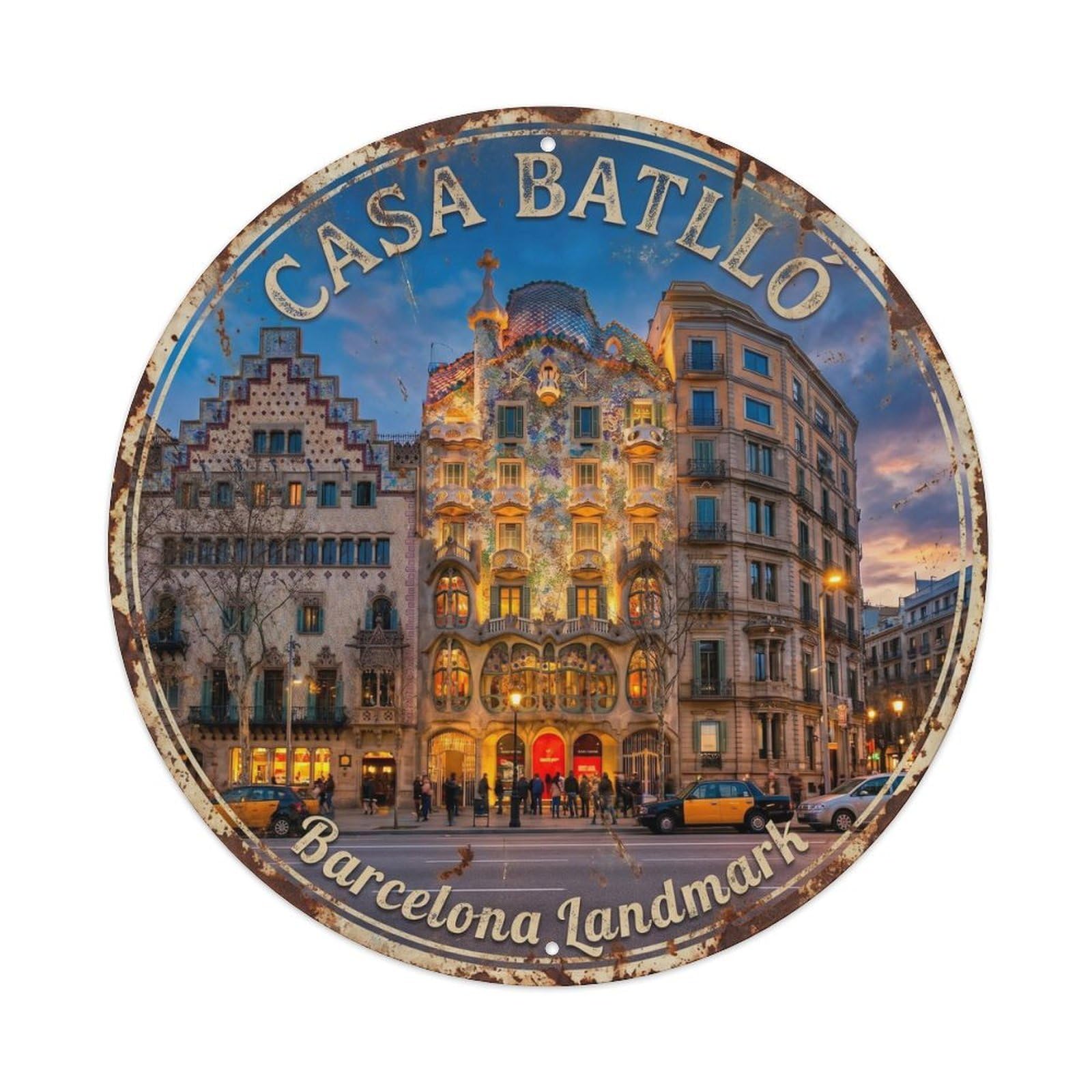 Vintage Travel Casa Batllo Spain Barcelona Landmark Metal Tin Sign Plaque