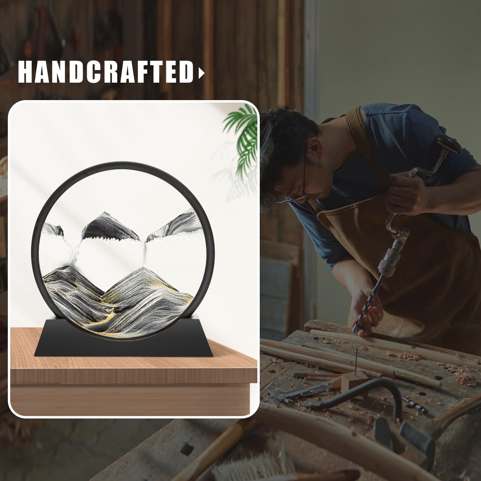Wai Danie Pittura di Sabbia Che Scorre Quadro Sabbia Movimento sabbia dinamica 3d Hourglass Deep sea Sandscape Display Decorazioni per la Casa e l'ufficio Giocattoli da Scrivania per Adulti (nero 12")