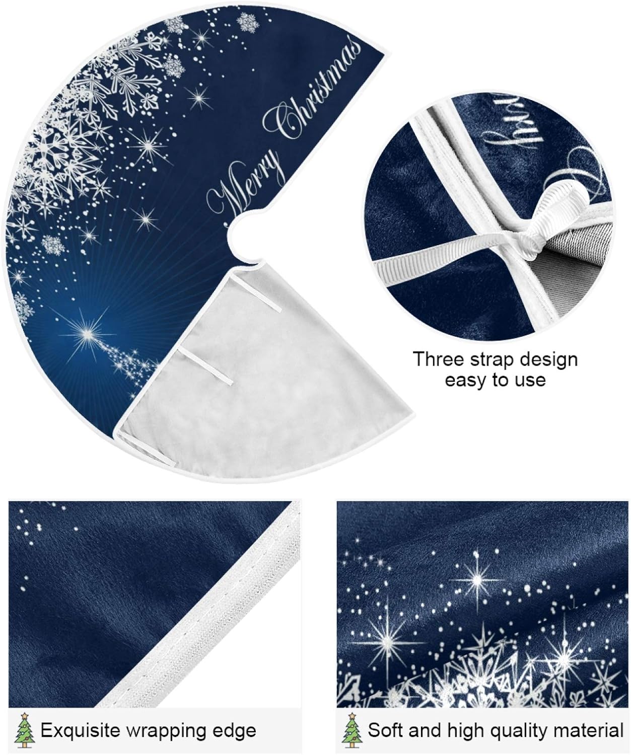 ATTX Winter Blue Snowflakes Christmas Tree Skirt Home Christmas Decoration Large Round Tree Skirt 47.2 Inches