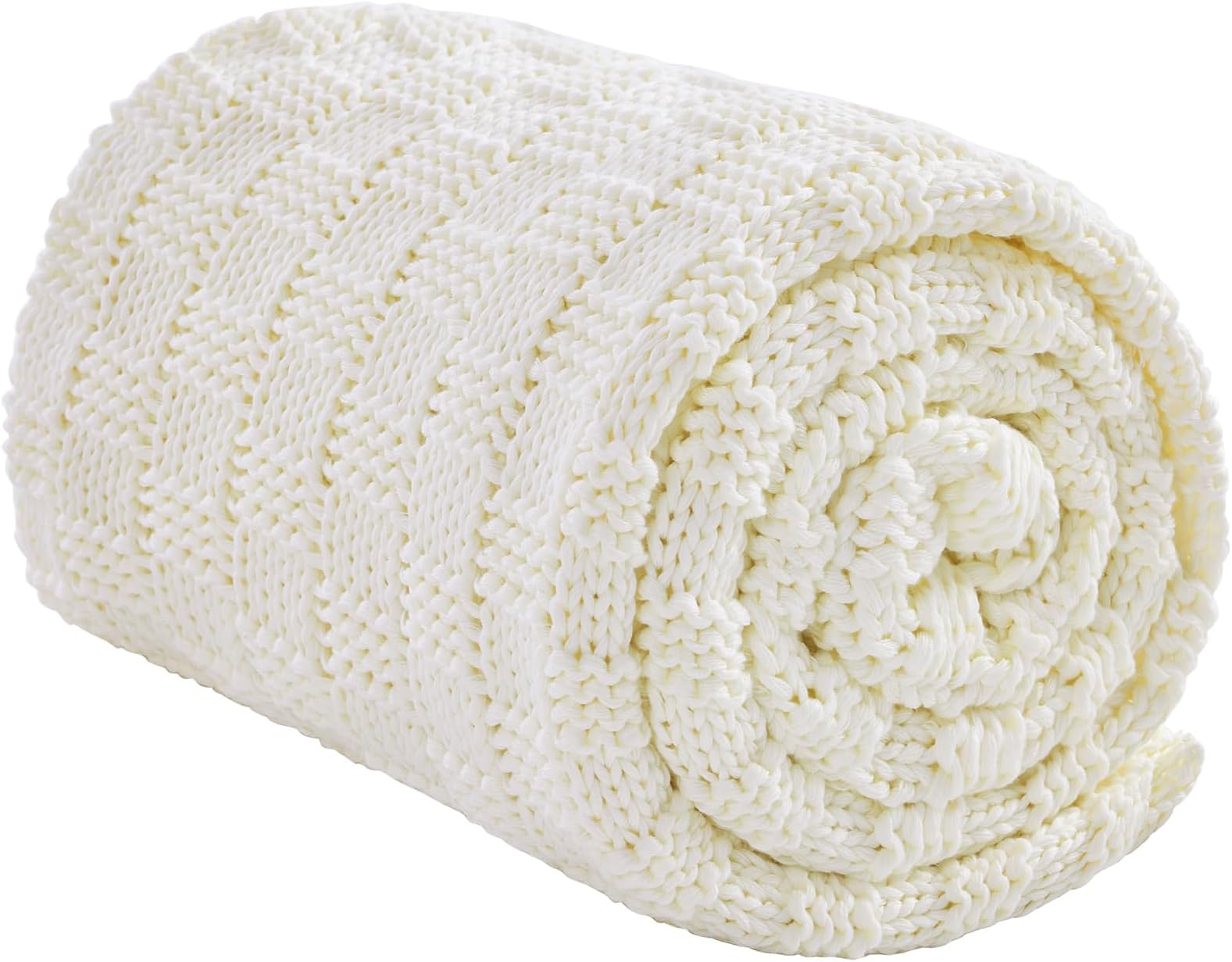 Knitted Weighted Blanket for Adult, No Beads Heavy Blanket 48โ x 72'' 12lbs, Breathable Chunky Knit Blanket, Cooling Weighted Blanket for Hot Sleepers, Christmas Home Decor (Ivory White)