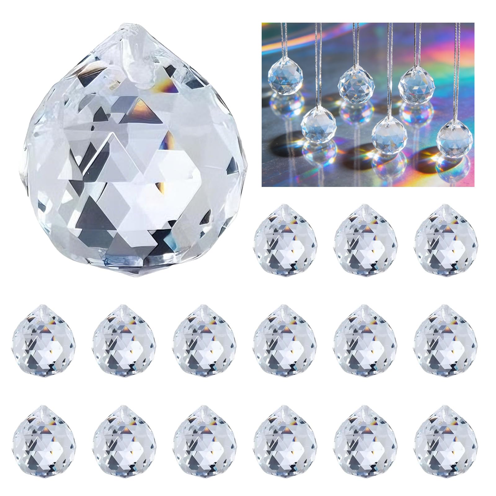 16Pcs 30MM Clear Crystal Ball Prism Pendant Suncatcher Hanging Chandelier Crystals Prisms K9 Faceted Prism Balls Rainbow Maker for Weddings, Events & Home Decor