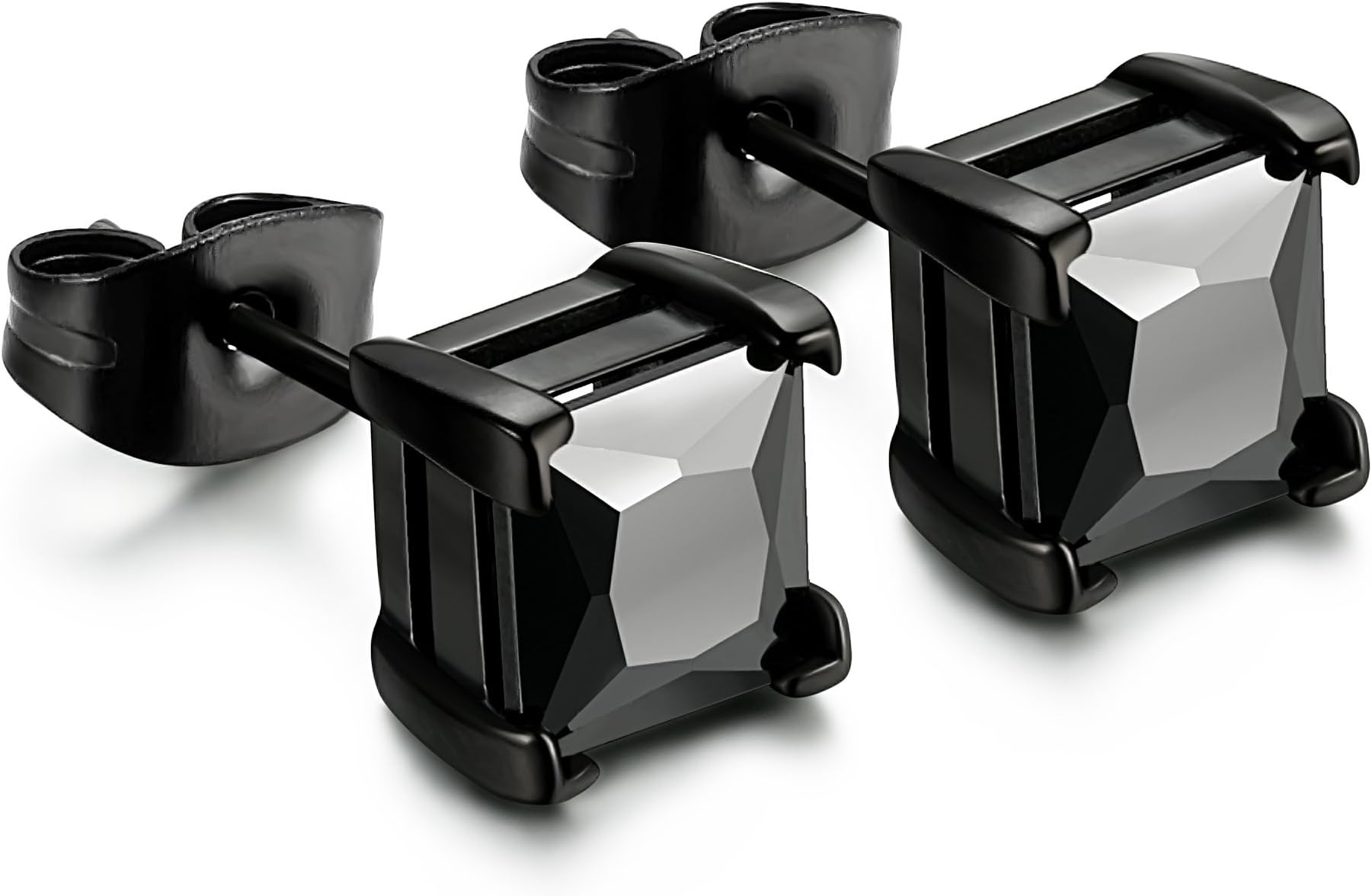 Stainless Steel Black Stud Earrings for Men Women 20G Cubic Zirconia Black Earrings Studs for Sensitive Ears Hypoallergenic CZ Surgical Steel Earrings Pierced 3-8mm