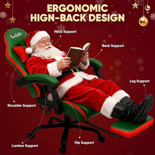 Miniatura 4 de Silla para videojuegos, silla de masaje con soporte lumbar, silla de computadora de respaldo alto, con reposapiés y reposacabezas, almohada lumbar,