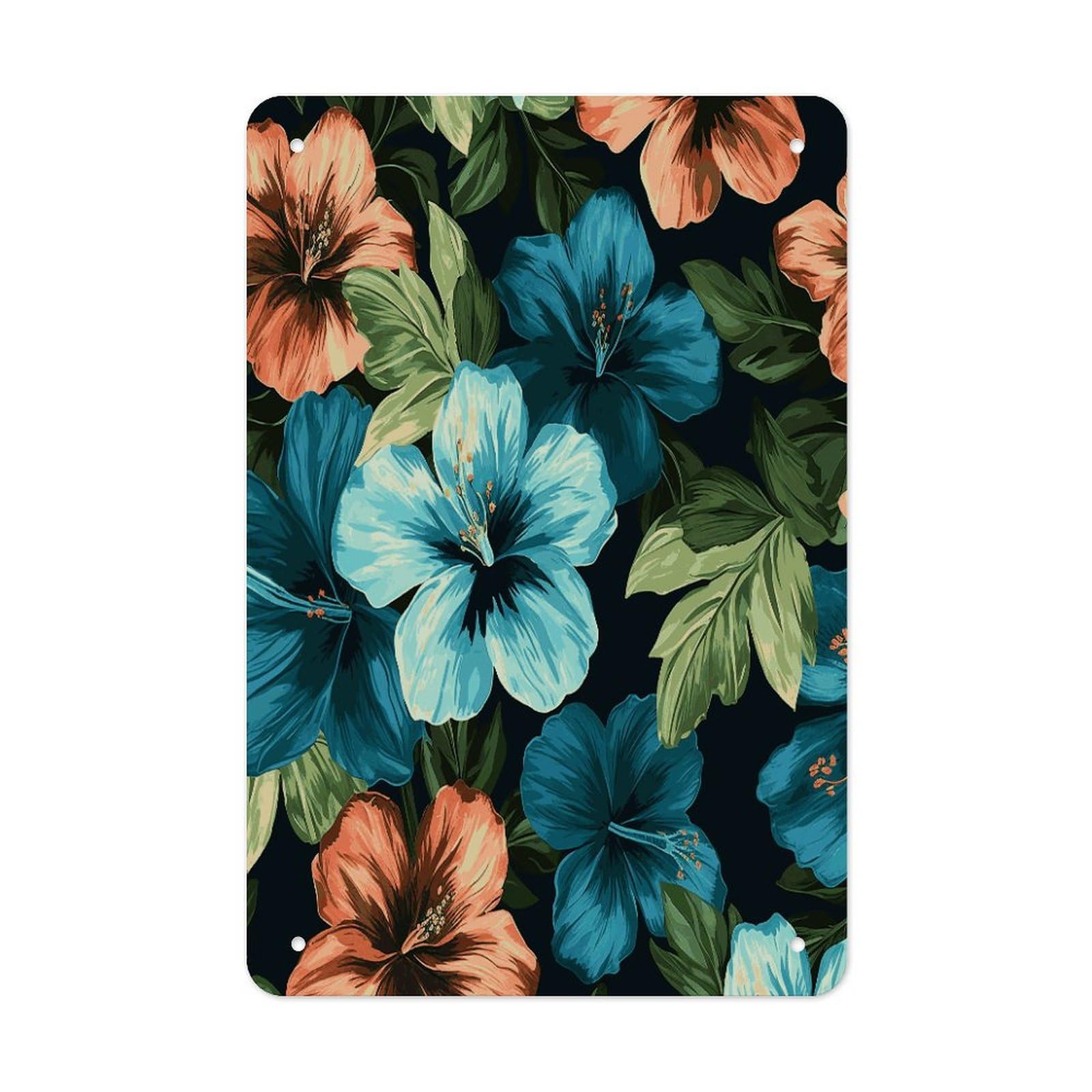 Hibiscus Flowers Pattern Metal Tin Sign Wall Decor Hanging Plaque