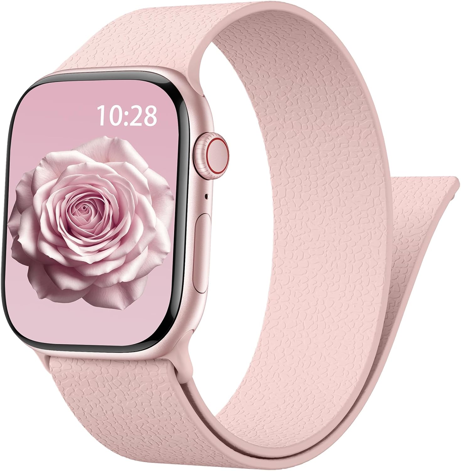 Magnetic Silicone Band for Apple Watch Bands 38mm 40mm 41mm 42mm Women Men | Patented Pebble Grain Band, Soft, Waterproof, Solo Loop Sport Strap for iWatch Series 11 10 9 8 7 6 5 4 3 2 1 SE,Pink Sand