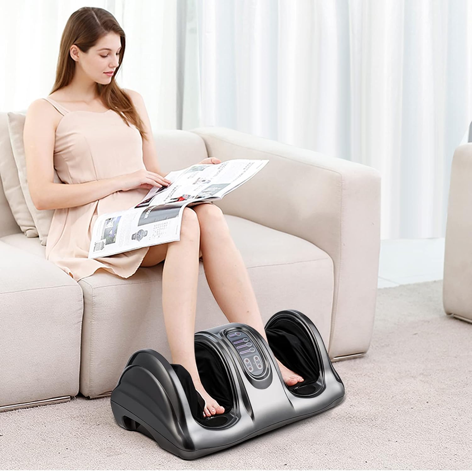 KOTEK Foot Massager Machine, Shiatsu Foot & Calf Massager w/ 3 Massage Modes, Remote Control, Electric Deep Kneading Rolling Scraping Massage for Leg/Arm/Ankle, Increase Blood Circulation (Grey)