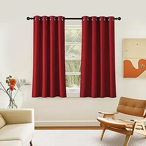 NICETOWN Room Darkening Short Curtain 54 inches Long for Living Room, Grommet Sound Reducing Thermal Insulated Curtains for Bedroom Nursery Window, 46W x 54L, 1 Piece, Burgundy Red