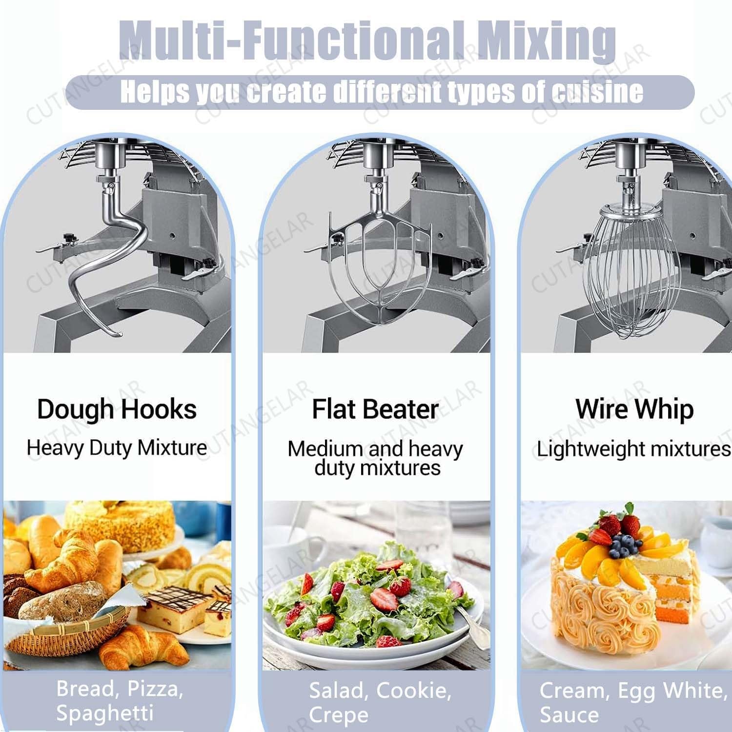 Impastatore Alimentare Professionale, Attrezzatura Cucina Grado Commerciale. Motore Alta Prestazione 500W Con Accessori Completo, Ideale Per Pizzerie E Stabilimenti Ristorazione.(5L/4.5qt)