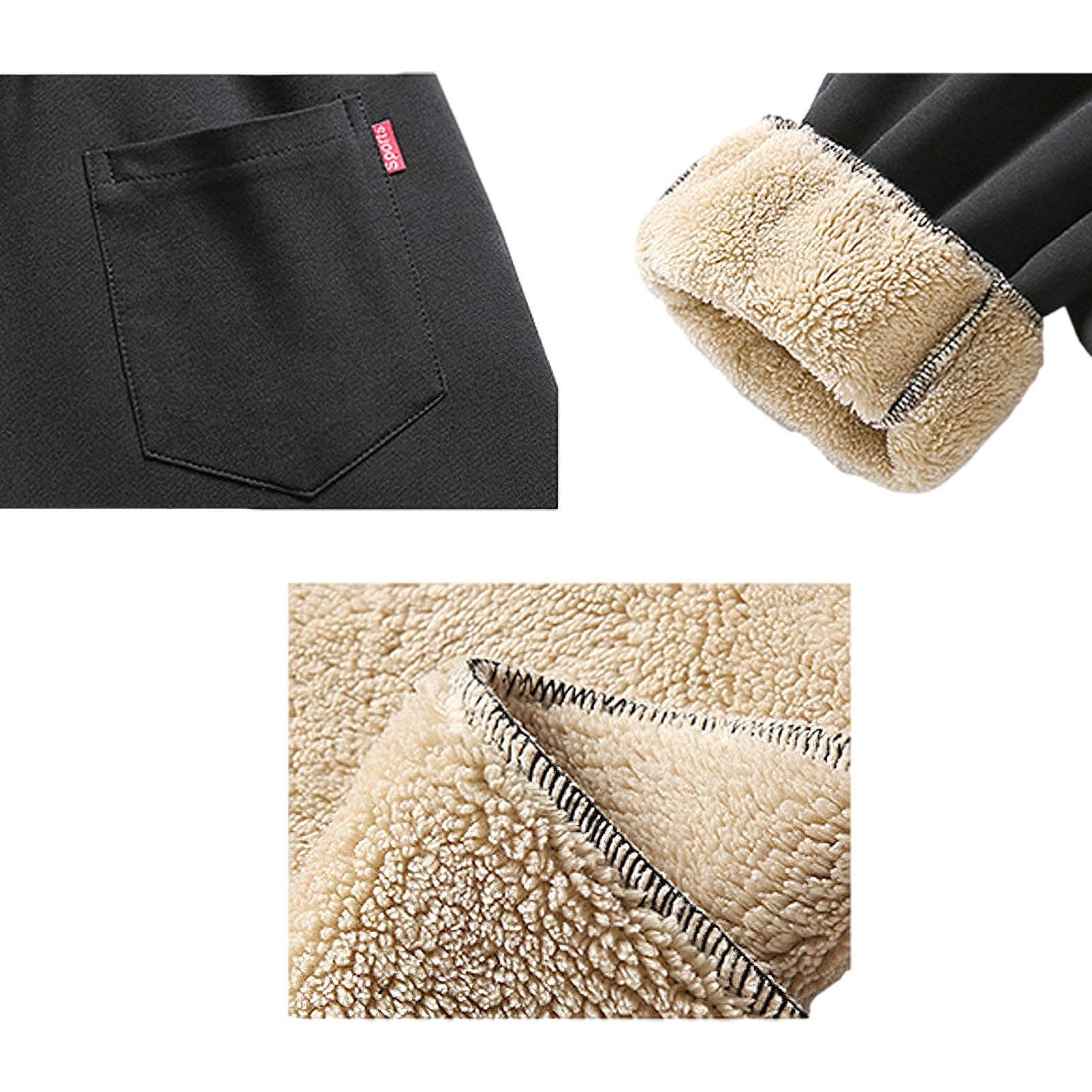 Herren Winter Fleece Gefüttert Baumwoll Trainingsanzug Set Kapuzenjacke und Jogginghose mit Reißverschlusstaschen