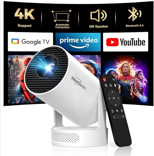 Mini Projector with Wifi and Bluetooth, 4K Portable Projector with 5W Speaker, Auto Vertical Keystone&180 Rotatable, 200Ansi Moive Proyector for