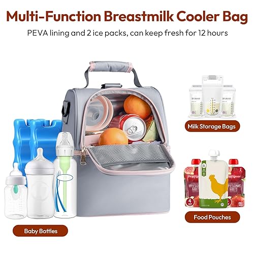 Miniatura 2 de NCVI Bolsa enfriadora de leche materna con 2 paquetes de hielo, bolsa para extractor de leche con enfriador para 6 botellas, bolsa enfriadora de Gris