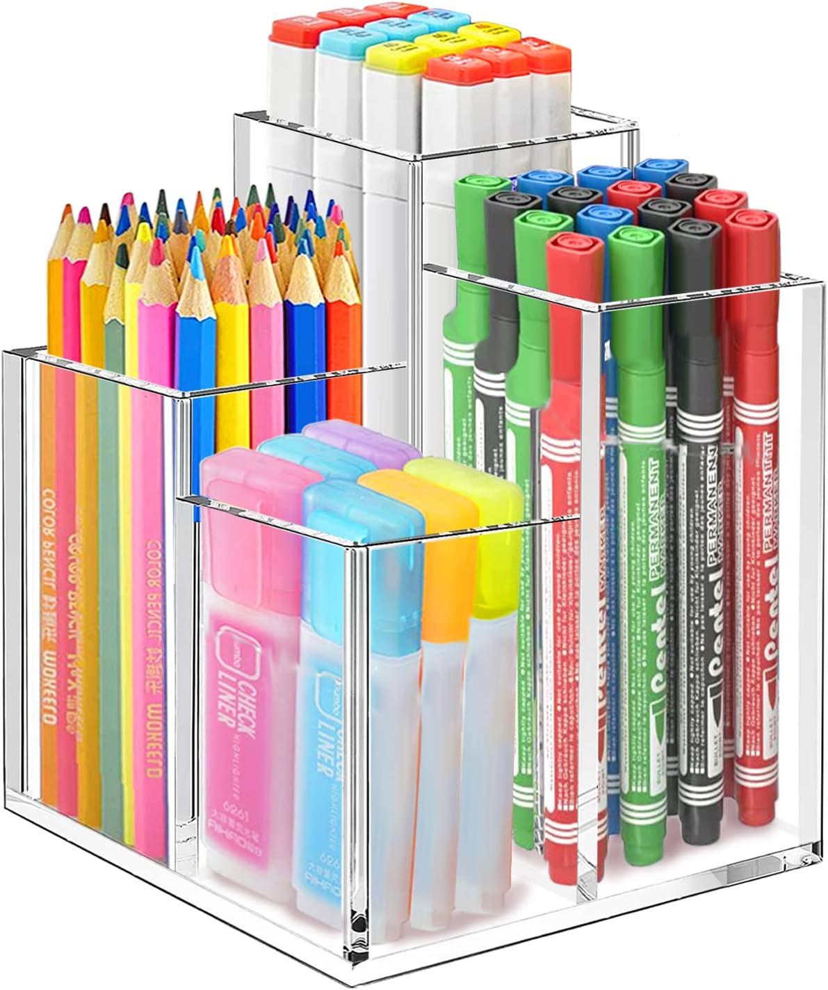 Lumanman Pen Holder for Desk, Acrylic Pencil Holder with 4