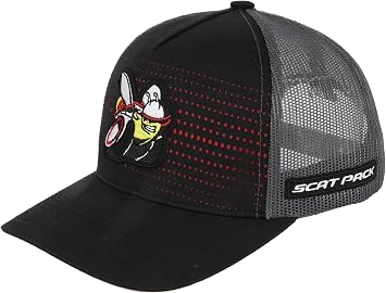 Dodge Scat Pack Rumble Snapback Trucker Hat Black Red Mesh Cap with Embroidered Scat Pack Bee Logo Patch & Side Patch, Licensed