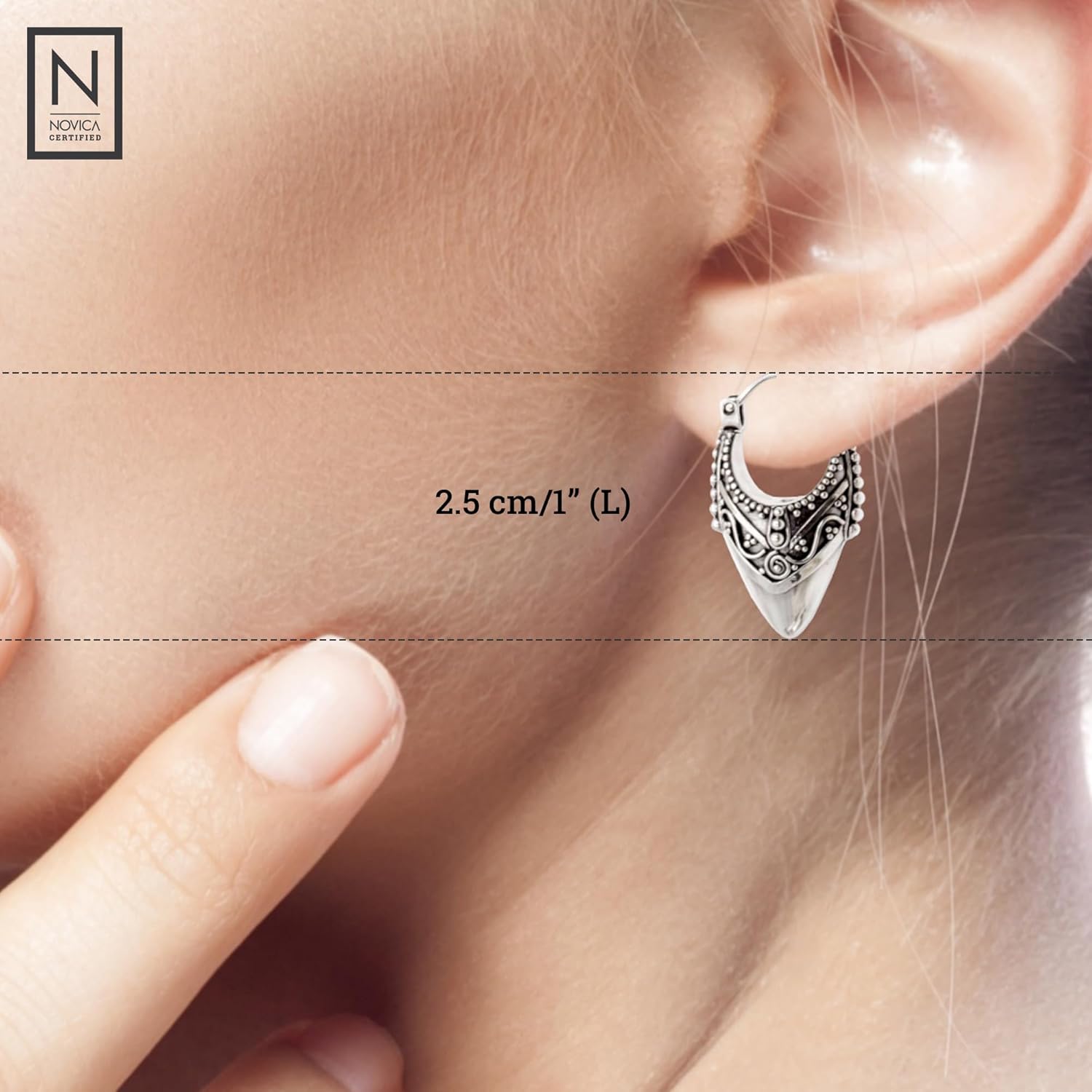 NOVICA Artisan Handmade .925 Sterling Silver Hoop Earrings Ornate Balinese Indonesia 'Bali Origin'