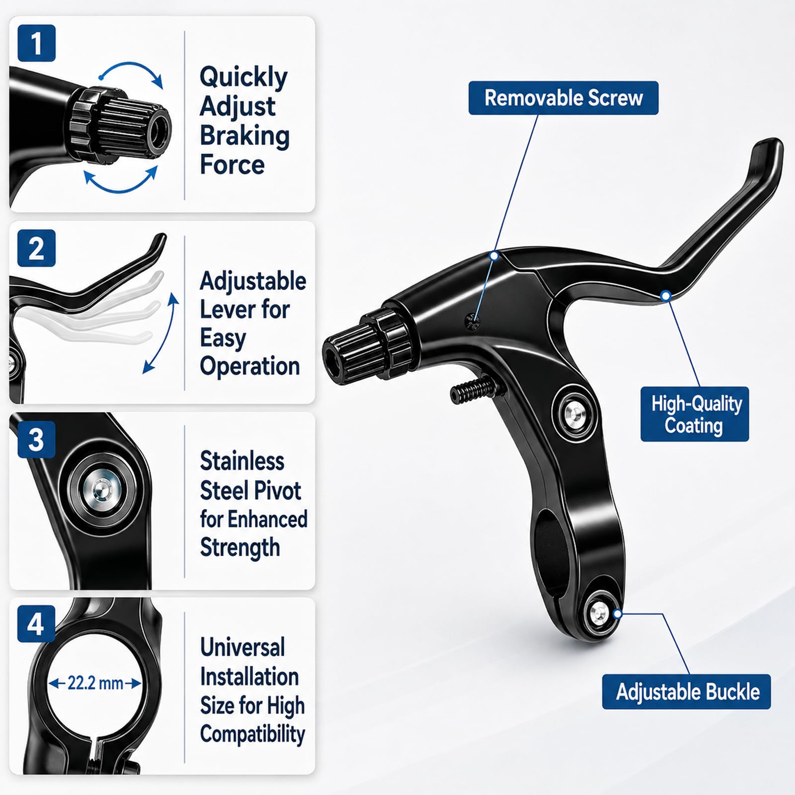Kit Freni Bici V-Brake Completo con Leve Freno, Cavi Freno Anteriore 75 cm e Posteriore 175 cm, Pattini Freno e Accessori, Set Universale per MTB e Bici da Strada