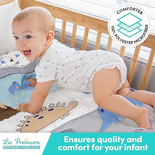 Miniatura 6 de La Premura Juego de ropa de cama para cuna de bebé para niños – Juego de edredón de 3 piezas tamaño estándar para cuna, color gris/azul – Ropa de