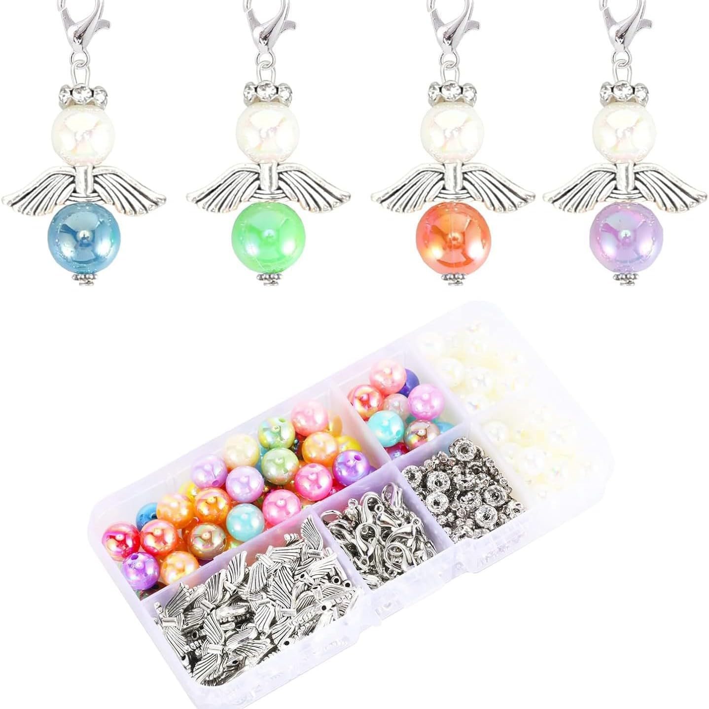 400 PCS 50 Sets Angel Wings Holiday Jewelry Making Set, Clay Bead Bracelet & Necklaces Craft Material Kit Set, Stringing Gift Box Polymer Beads with Charms Gifts for Women
