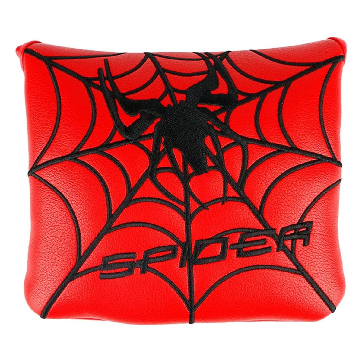 VOANZO Golf Club Putter Head Cover Black And Red Spider Embroidery Golf Club Square Mallet Putter Head Cover Golf Club Putter Head Cover Magnetic Golf Head Cover Red
