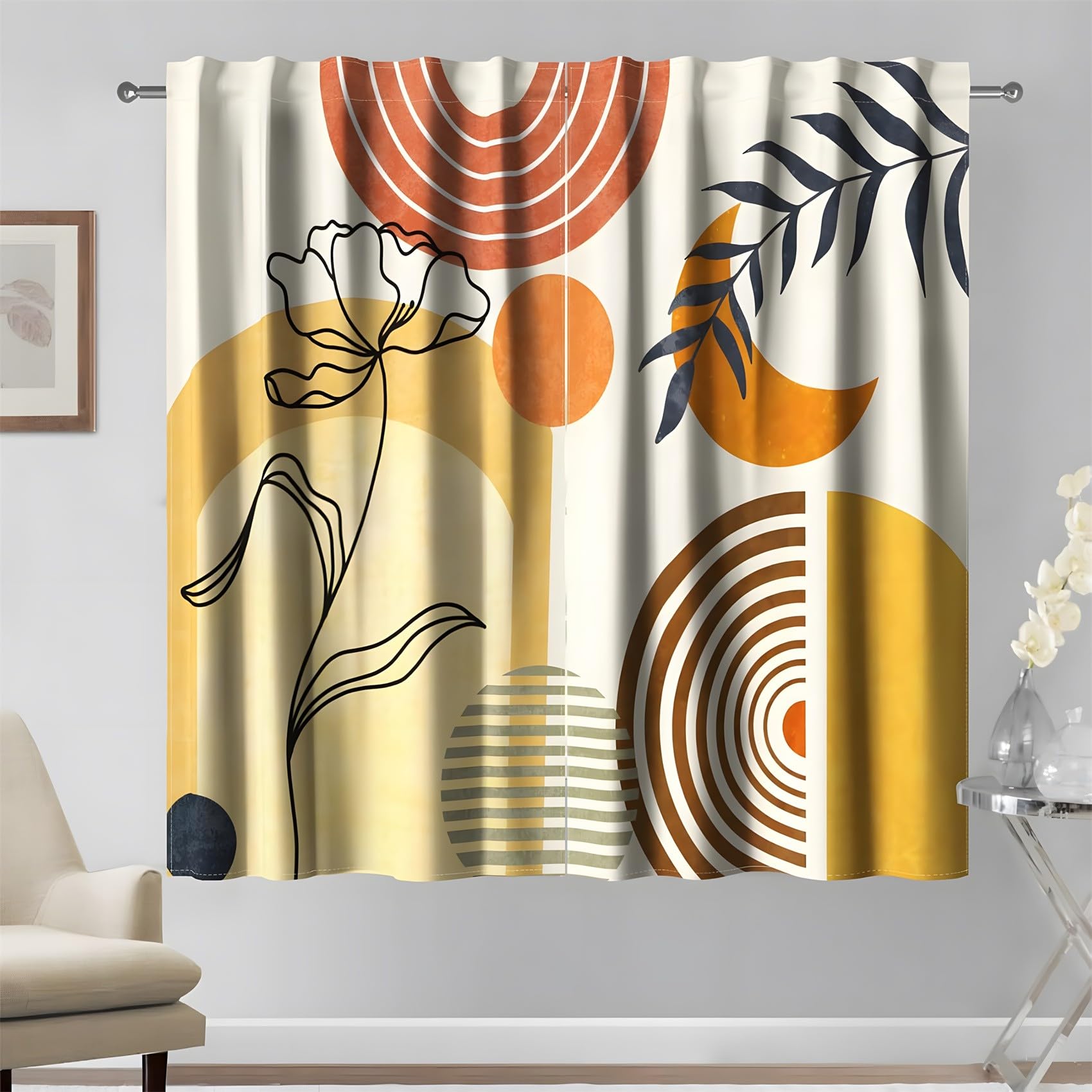 KaiHeBeding Flowers & Leaves Blackout Curtains for Bedroom - Modern Nordic Style Living Room Curtains 46x72 Eyelet - Soft Thermal Insulated Patterned Drapes for Windows - 2 Panels