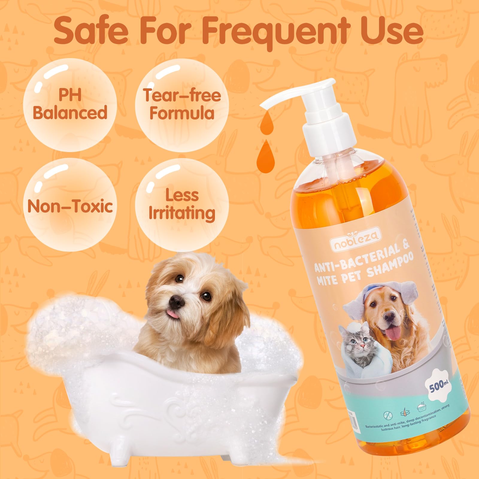 Nobleza Shampoo per Cani Contro Prurito, Acari e Pulci,Shampoo Gatto Naturale con Estratto di Citronella,Shampoo Cane Dermatite Calma la Pelle,Shampoo Cuccioli,Sicuro e Non irritante(500ml)