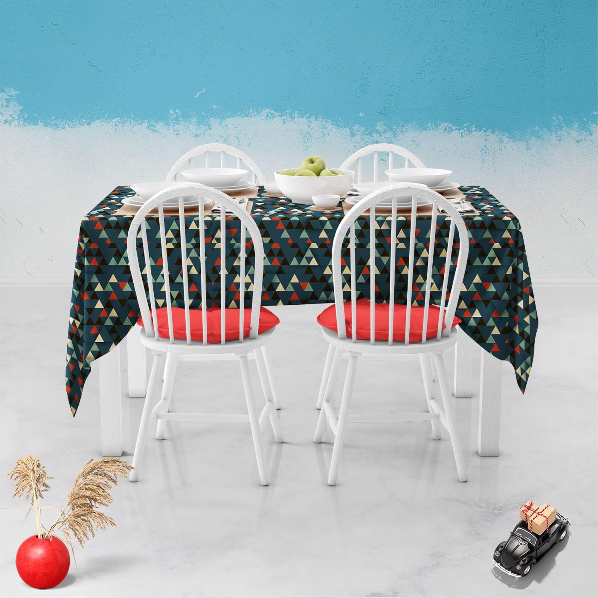 Dark Triangles Cotton Canvas Table Cloth Cover for Dining & Center Table