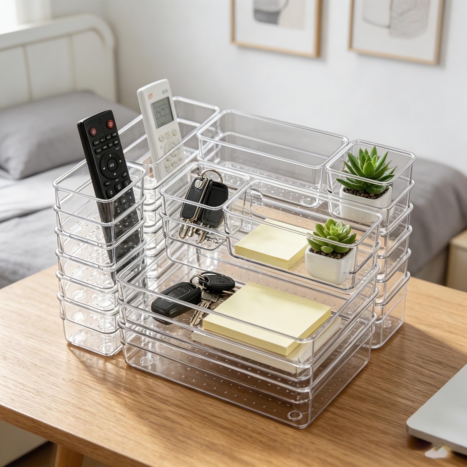 TYNGBT 25-Piece Clear Plastic Drawer Organizers, Basic Storage Bins for Everyday Home Use