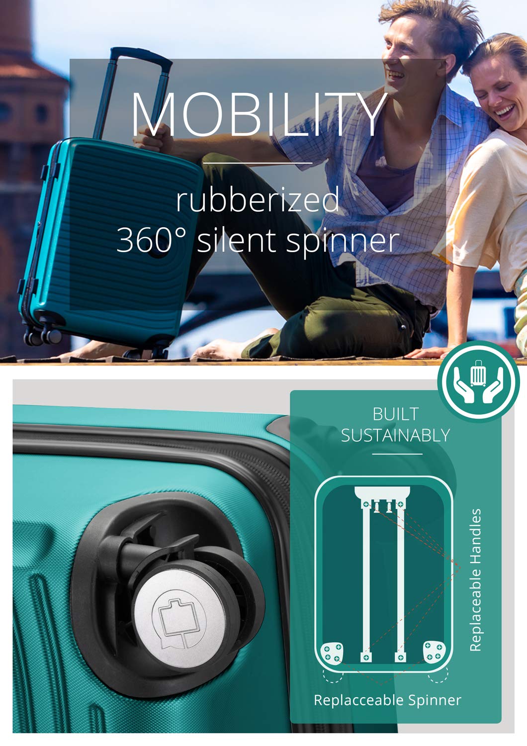 Hauptstadtkoffer Mitte - Valigia rigida media 68 cm estensibile, valigia da stiva, serratura TSA, 4 ruote doppie, trolley da viaggio, 88 L + Etichetta bagaglio digitale, Turchese