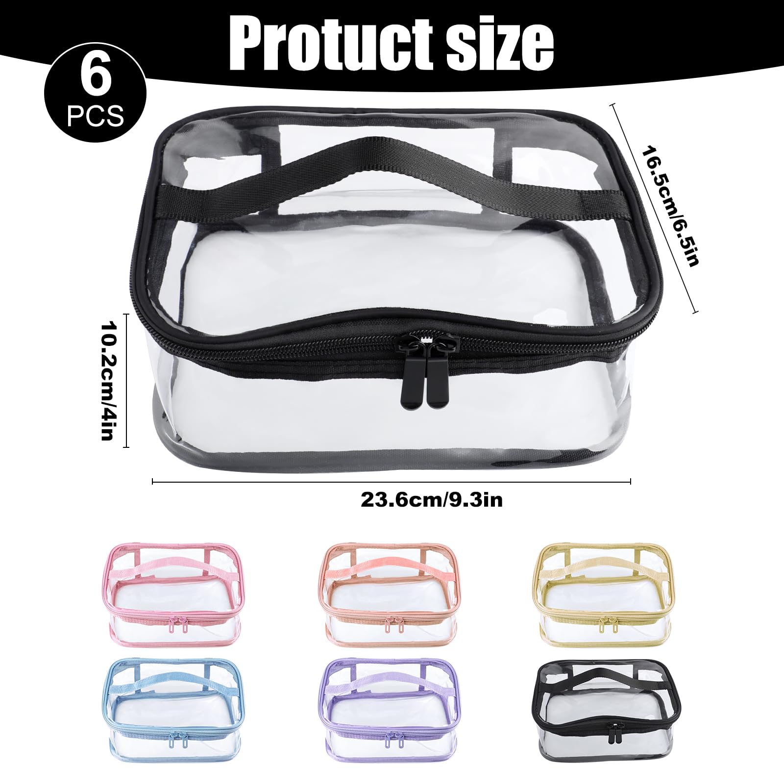 6 bolsas pequeñas de almacenamiento de PVC para juguetes, bolsa de maquillaje transparente impermeable, bolsa de almacenamiento de viaje transparente con asa, bolsas organizadoras con cremallera para