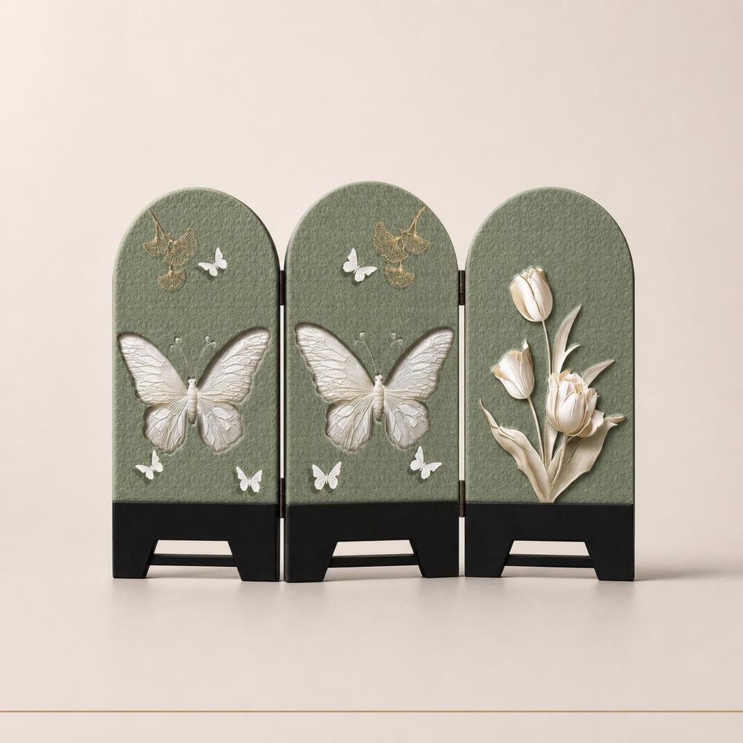 Three-Panel Tabletop Decorative Screen Arched Decorative Screen Freestanding Desktop Display Minimalist for Entryway, Dresser, Living Room, 30x20cm, Butterfly C-picture-33