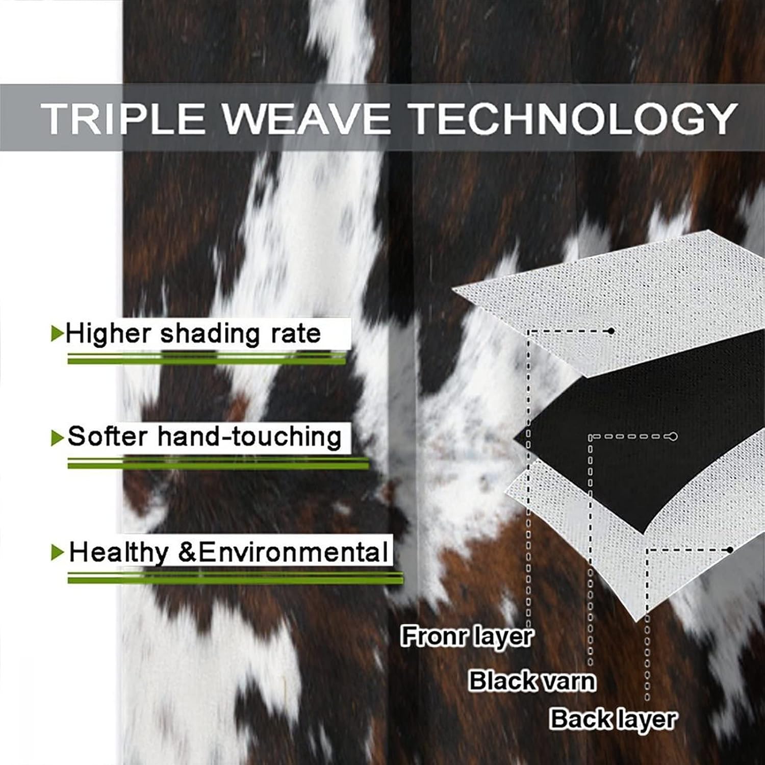 YCness Cow Print Curtains, Animal Fur Skin Curtains Brown Cowhide Western Farm Window Treatments for Kids, Wild 3D Rustic Hunter Theme 2 Panel Sets, 54x42 Inch - Image 7