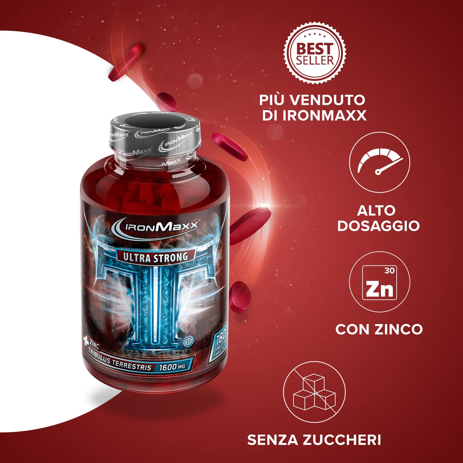 IronMaxx TT Ultra Strong Tribulus Terrestris - 180 capsule|1600mg di estratto di Tribulus Terrestris per capsula |alto dosaggio con zinco