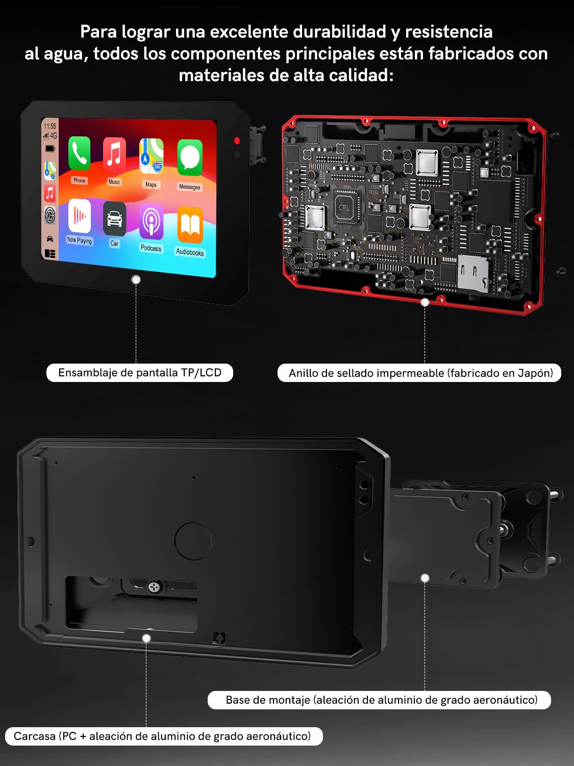 5 Pulgadas Carplay Moto con CarPlay y Android Auto, GPS Integrado, IP68 Resistente al Agua, Cámaras Delantera/Trasera, Tarjeta TF 64G Siri/Google