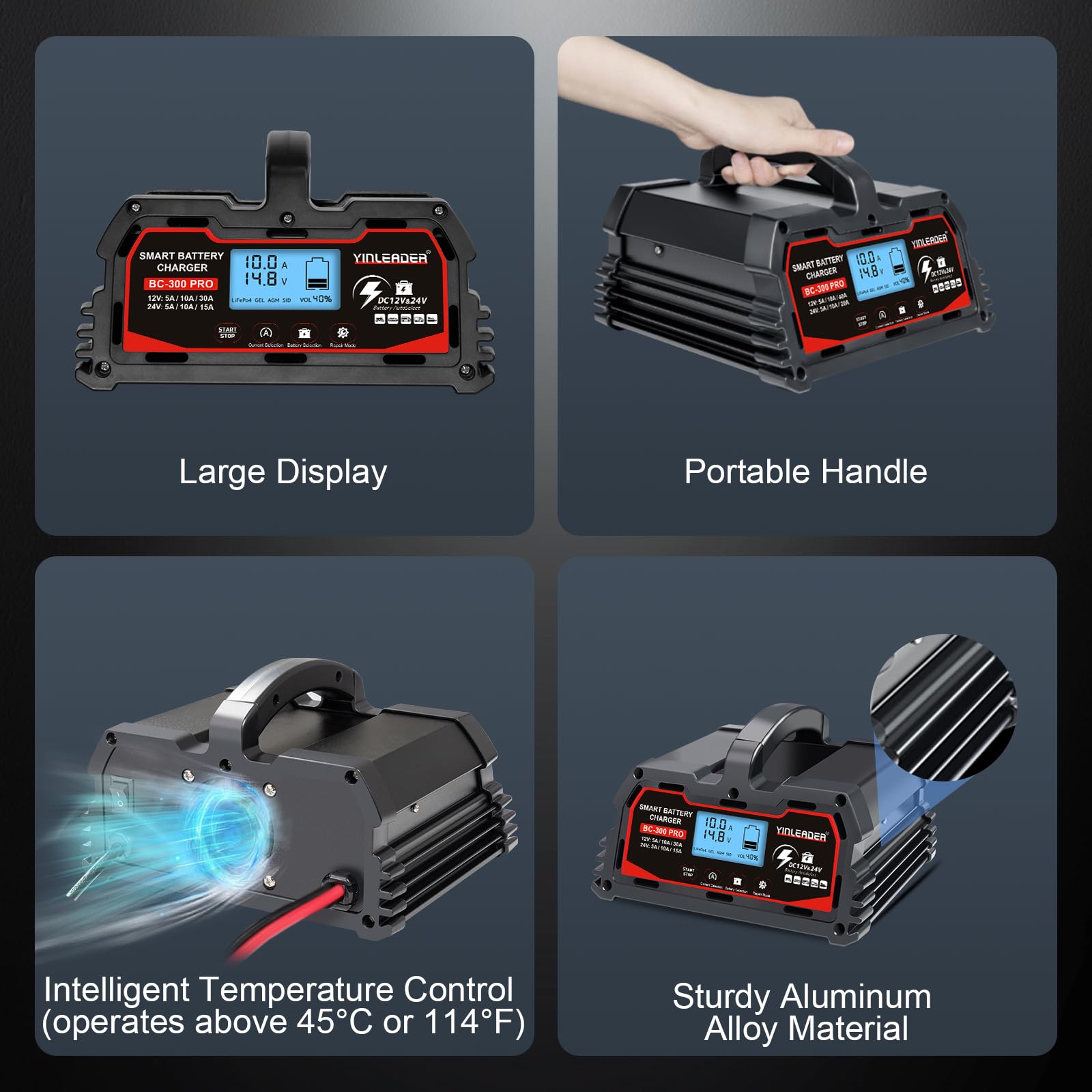 Cargador de batería inteligente 30 A, 12 V/24 V de plomo-ácido, cargador de batería de coche LiFePO4 12 V, sostenedor automático de batería para coche, motocicleta, cortacésped, barco