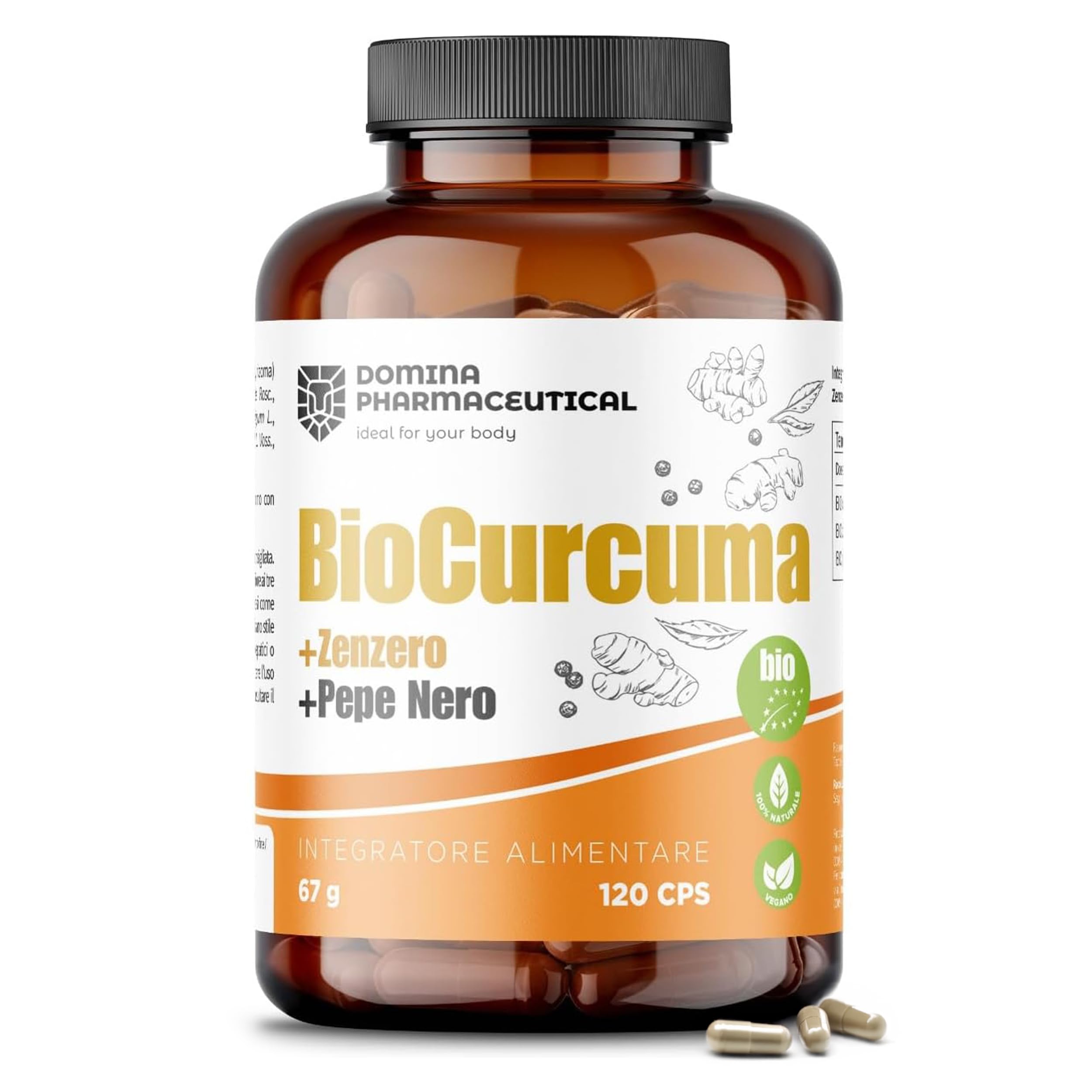 BioCurcuma - Curcumina e Piperina [Scorta 4 Mesi] Articolazioni e Muscoli | Curcuma Piperina Zenzero | Antinfiammatorio Naturale, Made in Italy - 120 Capsule