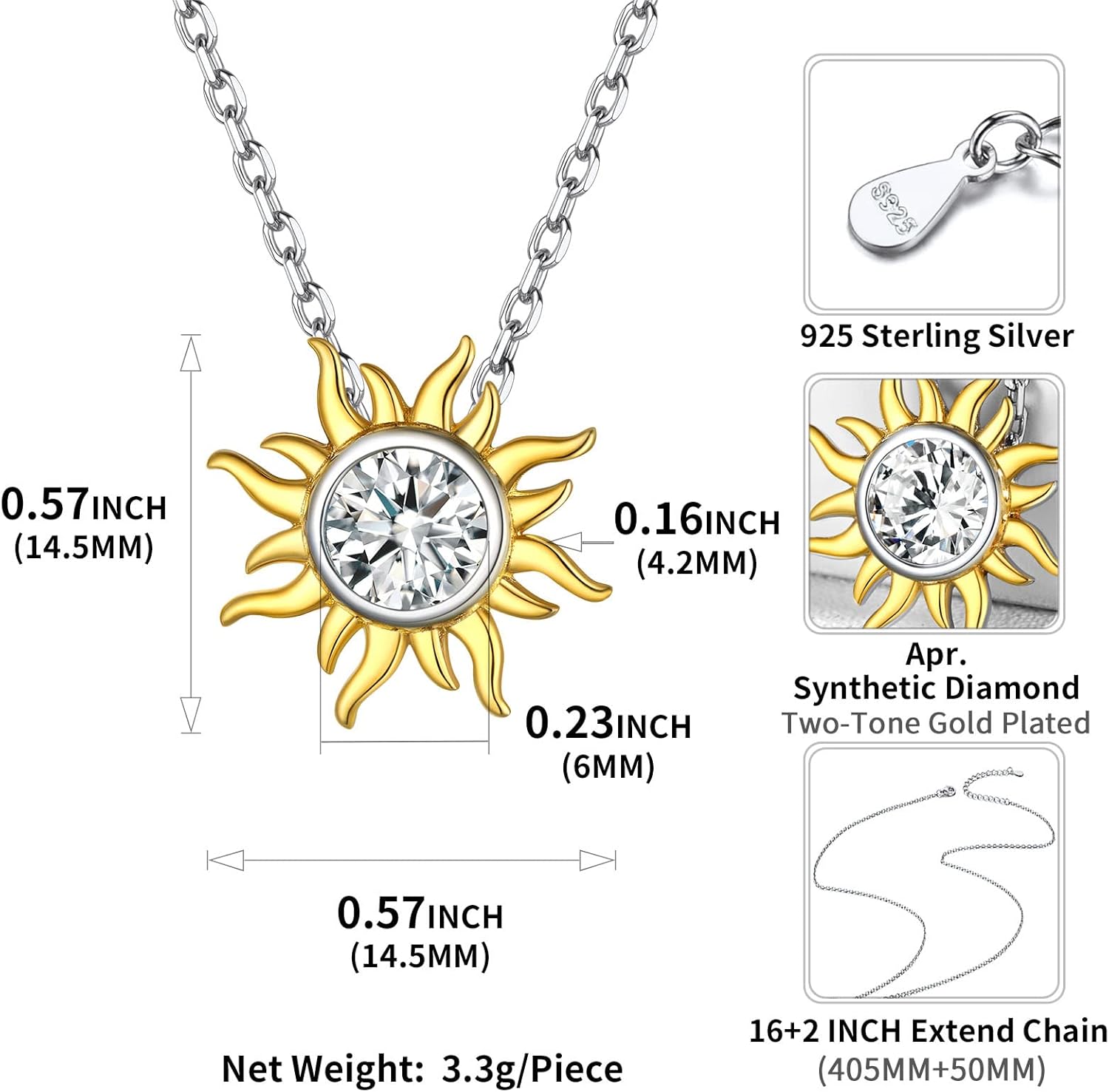 ChicSilver Women Gold Plated Sun Necklace Dainty Small 925 Sterling Silver Birthstone Celestial Sun Pendant Necklace Birthday Gift