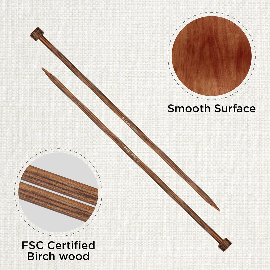 KnitPro Ginger Single Pointed Needles 10" (25cm), Brown, 5.50mm - Image 2