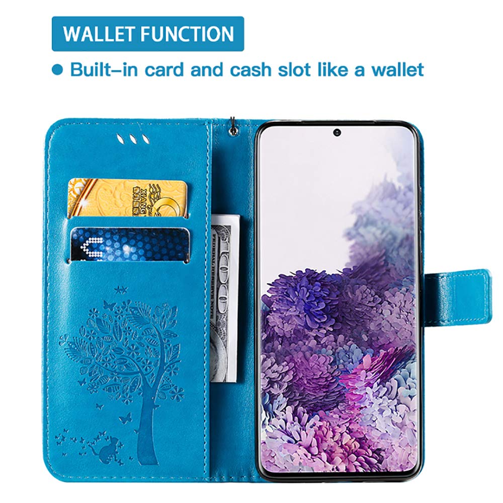 Topme Skórzane etui do Xiaomi Redmi 9C / Redmi 9C NFC/Redmi 10A 6.53, [etui na telefon w stylu kota i drzewa] - niebieskie