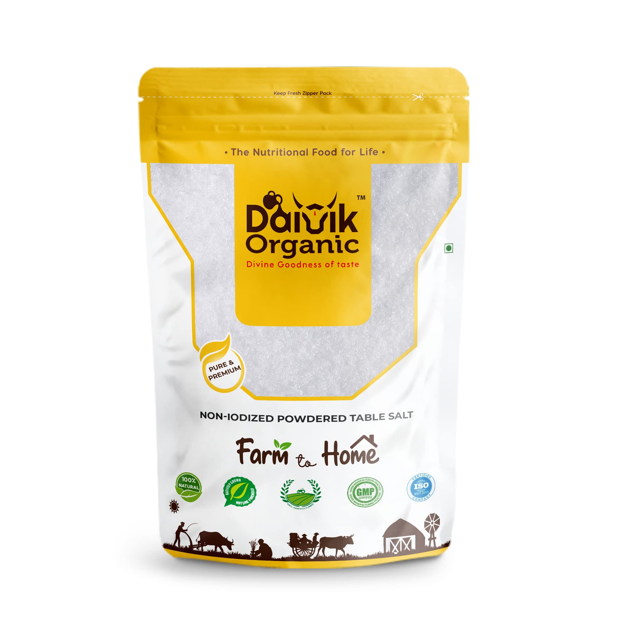 DAIVIK ORGANIC NATURAL NON-IODIZED POWDERED TABLE SEA SALT - 1 KG