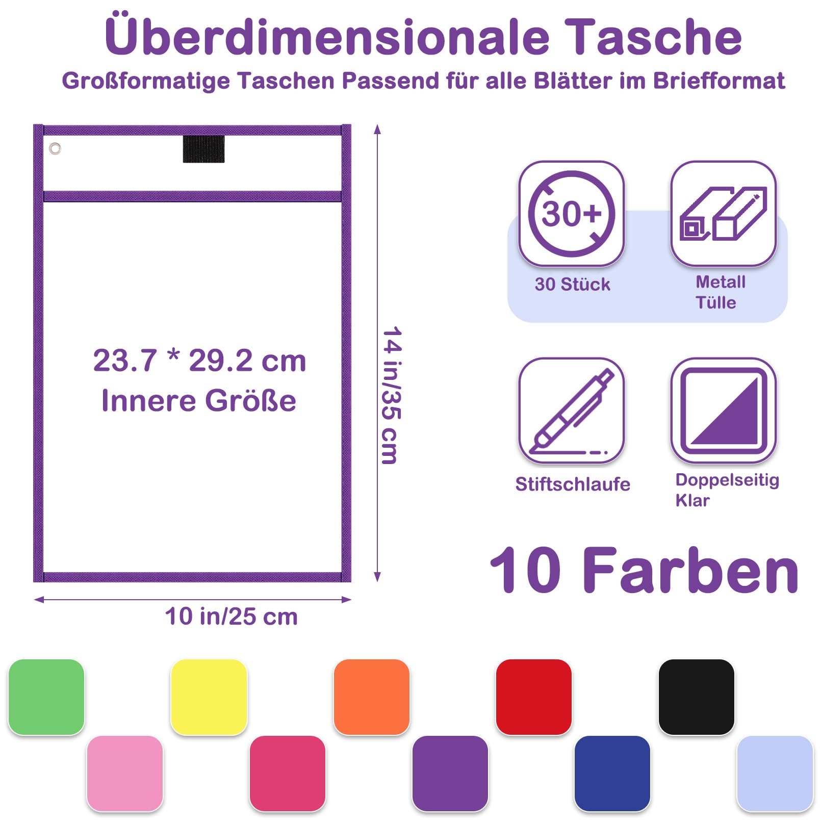 Jeffbaubl 30 Stück Dry Erase Taschen, Wiederverwendbar Trocken Abwischbare Taschen,10 Farben Dry Erase Pockets, Abwischbare Durchsichtige Hüllen, Schreibwaren Lieferungen für Büro und Schule