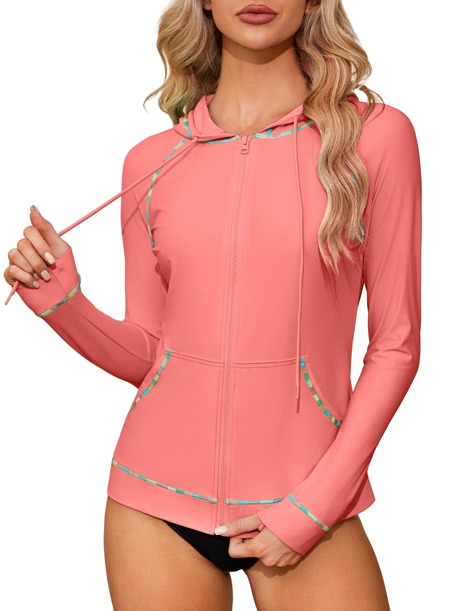attraco Zip Up Rash Guards for Women Long Sleeve Swimsuit UPF50+ Quick Dry Sun Shirts Swim Shirts Hiking Fishing-picture-18