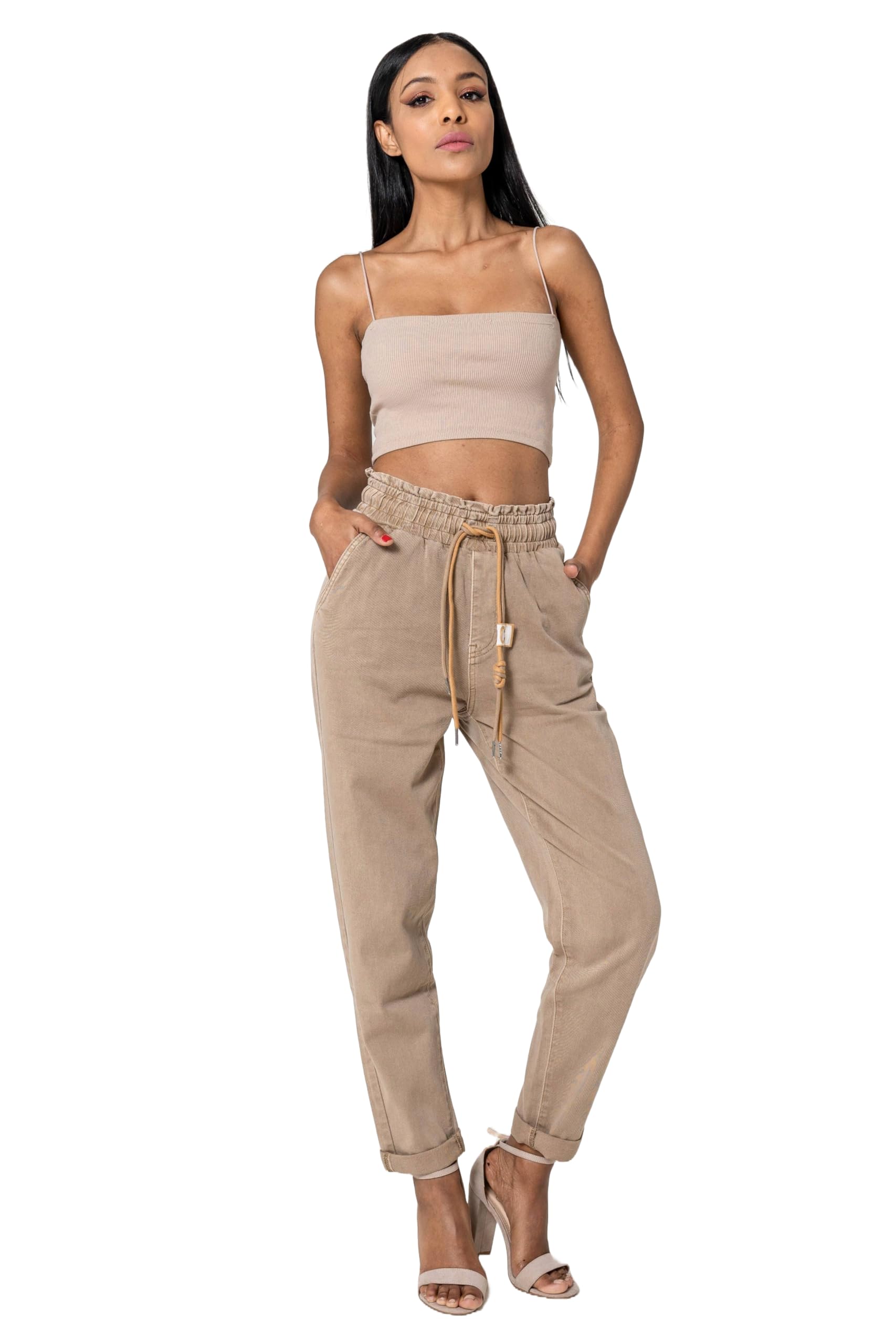 Nina Carter P500 Jean décontracté pour femme, style jogging, taille haute, pantalon de jogging, jeans d'été