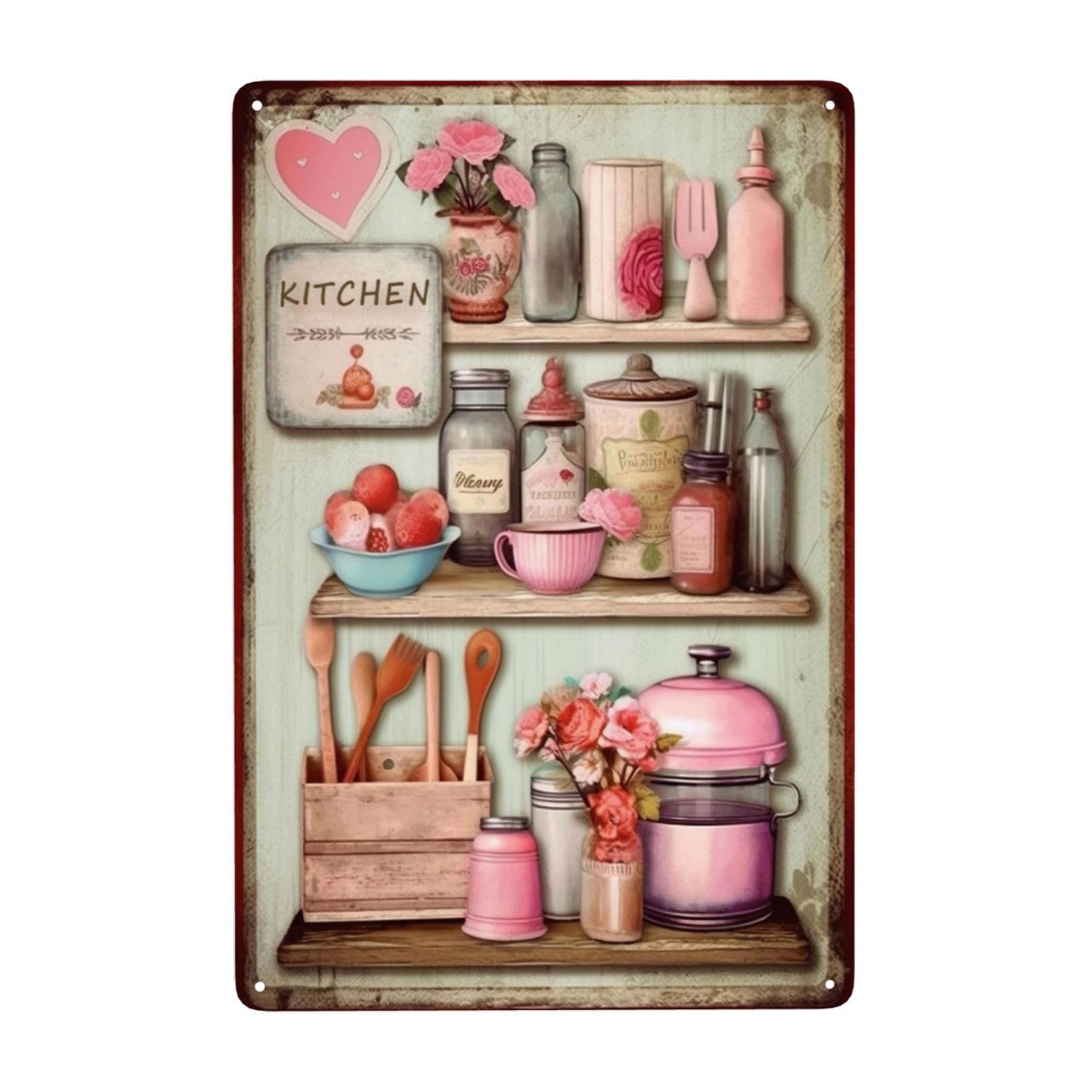 Photo 1 of Retro Kitchen Metal Sign Farmhouse Style Dining Room Wall Art Vintage Floral Wall Decor for Kitchen Bar Cafe Decor 8W×12L Inches Kitchen 02 8Wx12L IN