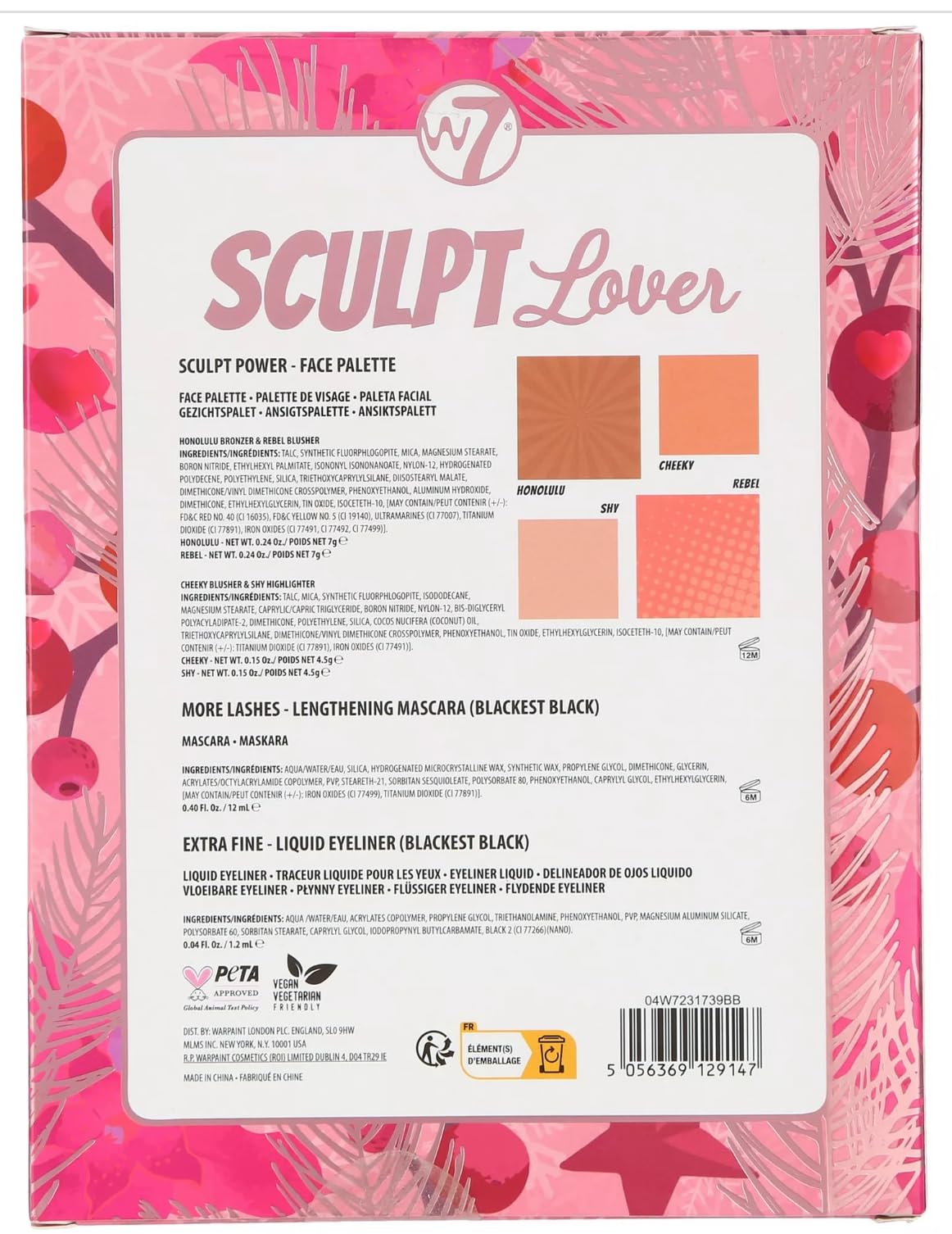 W7 Sculpt Love, Sculpt Power, More Lash Mascara, Extra Fine Liquid Eyeliner Set, Pink