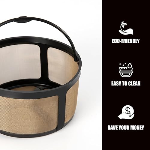 Miniatura 4 de TURLEE Filtro de café reutilizable que se adapta a la mayoría de cafeteras de 8 a 12 tazas de 4.13 x 3.82 x 2.24 pulgadas, cesta de malla dorada