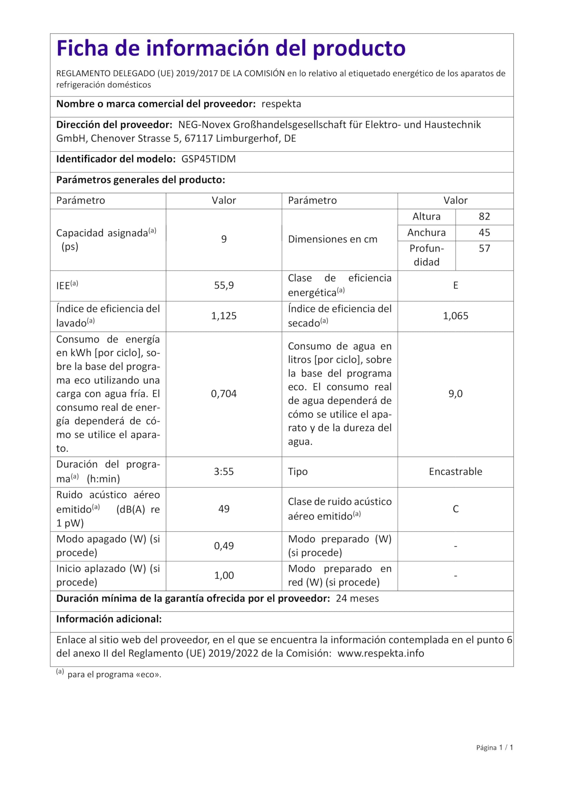Respekta Lave-vaisselle semi-intégré 45 cm 6 programmes départ différé 9 couverts Affichage LED GSP45TIDM