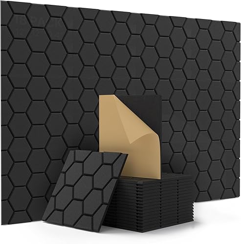 Kuchoow Paneles de pared insonorizados, paneles autoadhesivos a prueba de sonido para paredes, paquete de 18 paneles de absorción de sonido de alta