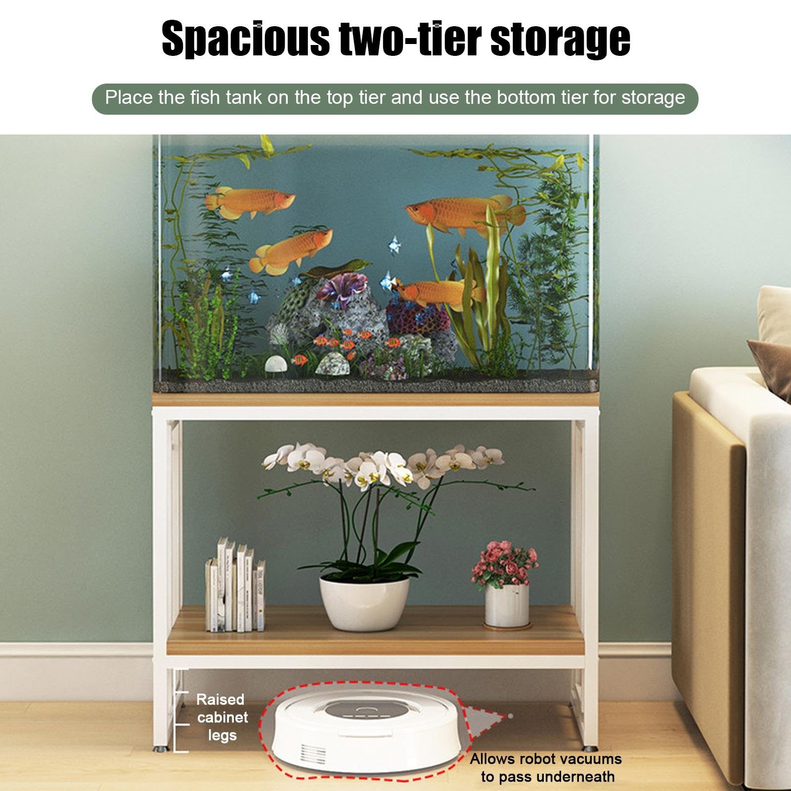 Supporto per Acquario, Acquario con Mobile | Telaio in Acciaio Rinforzato, Ripiano di Stoccaggio a Due Livelli, Portata di 200 kg(Gold A,80x50x70cm/31x20x28in)